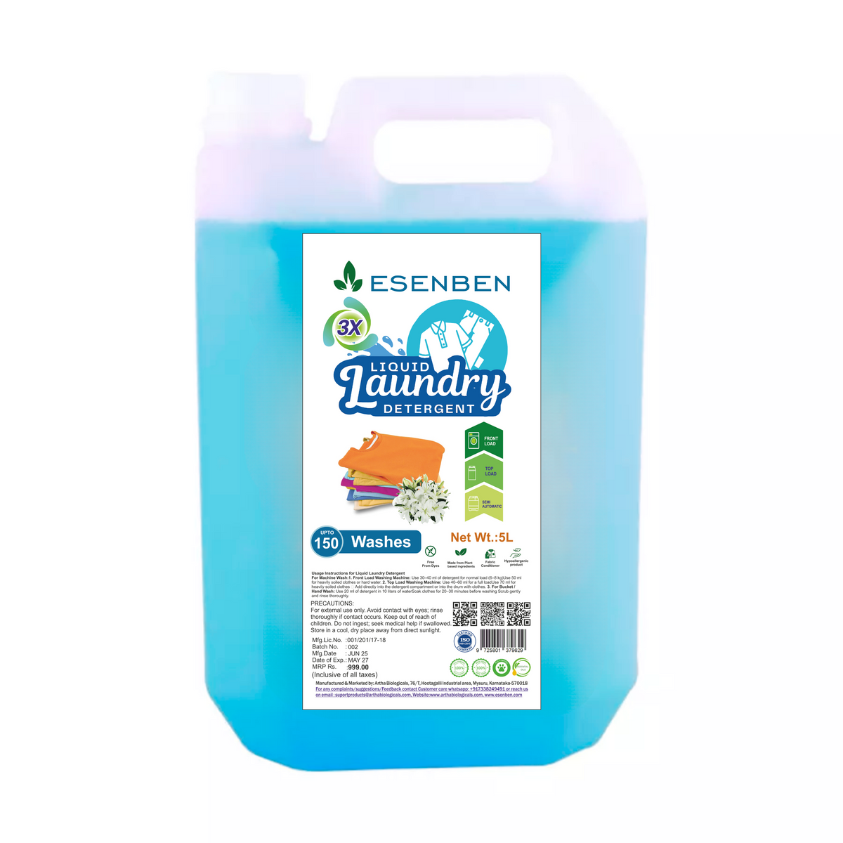 Liquid Laundry Detergent, 5 Litre, 150 Washes, 3X Concentrated